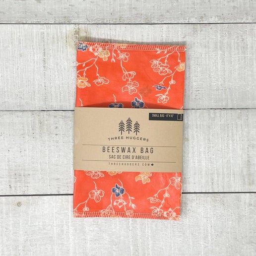 Emballage en cire d'Abeille - Three Huggers - Orange avec fleurs