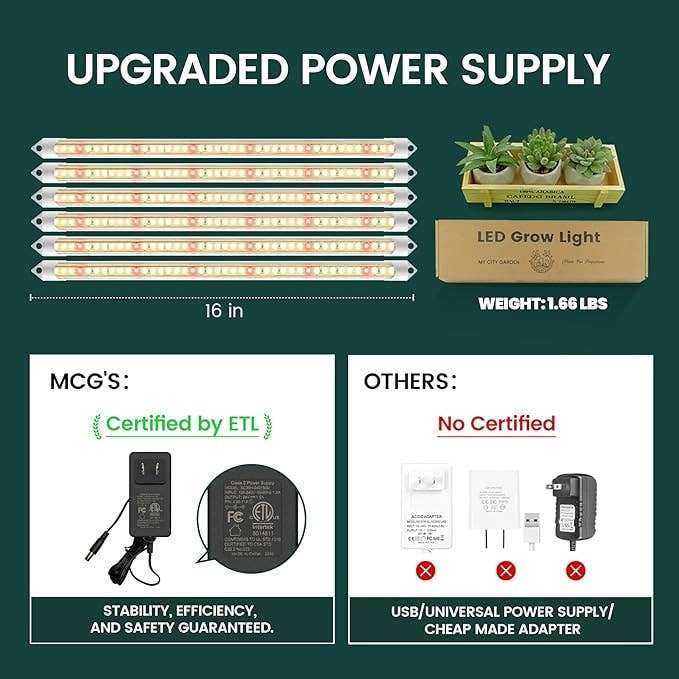 EASY GROW, 4000K Full Spectrum LED Grow Lights, 6pcs