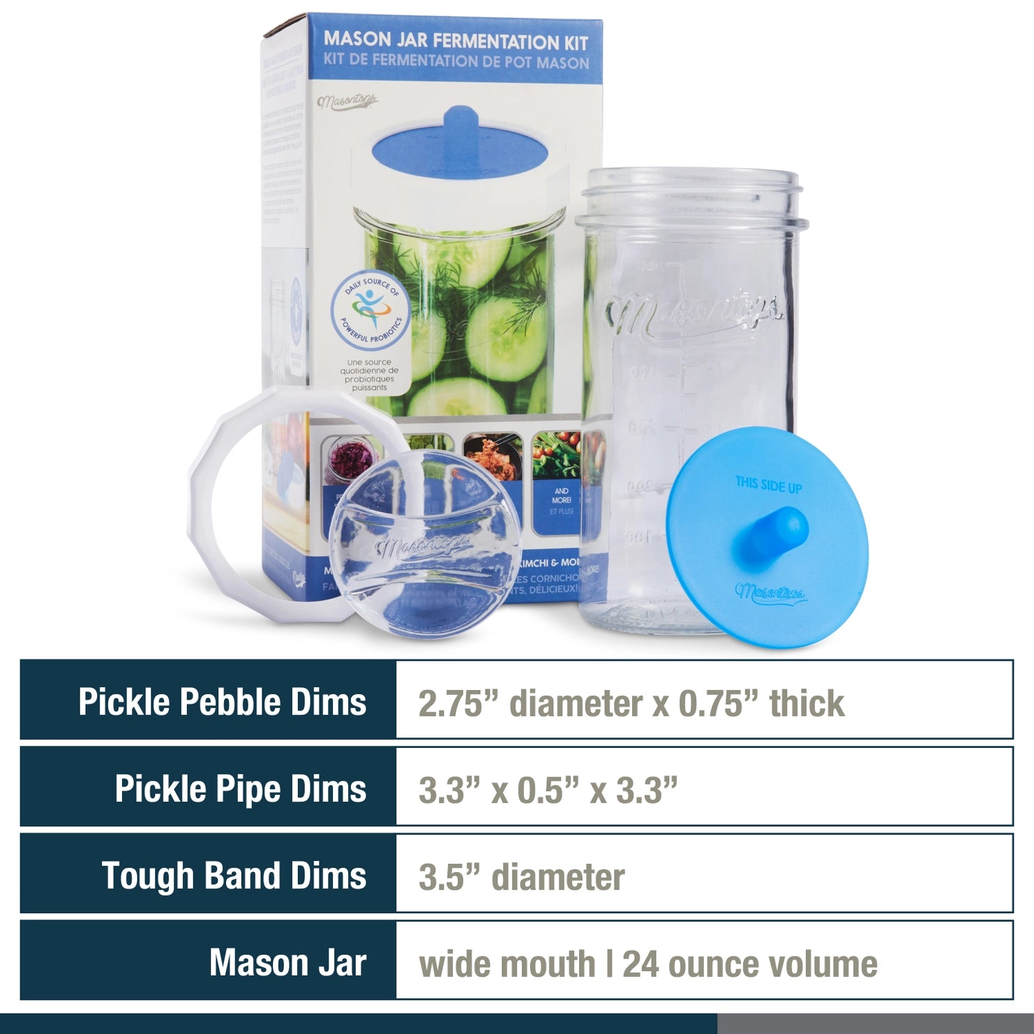Ensemble de fermentation avec bocal, sas, poids et plus (Pot Mason)