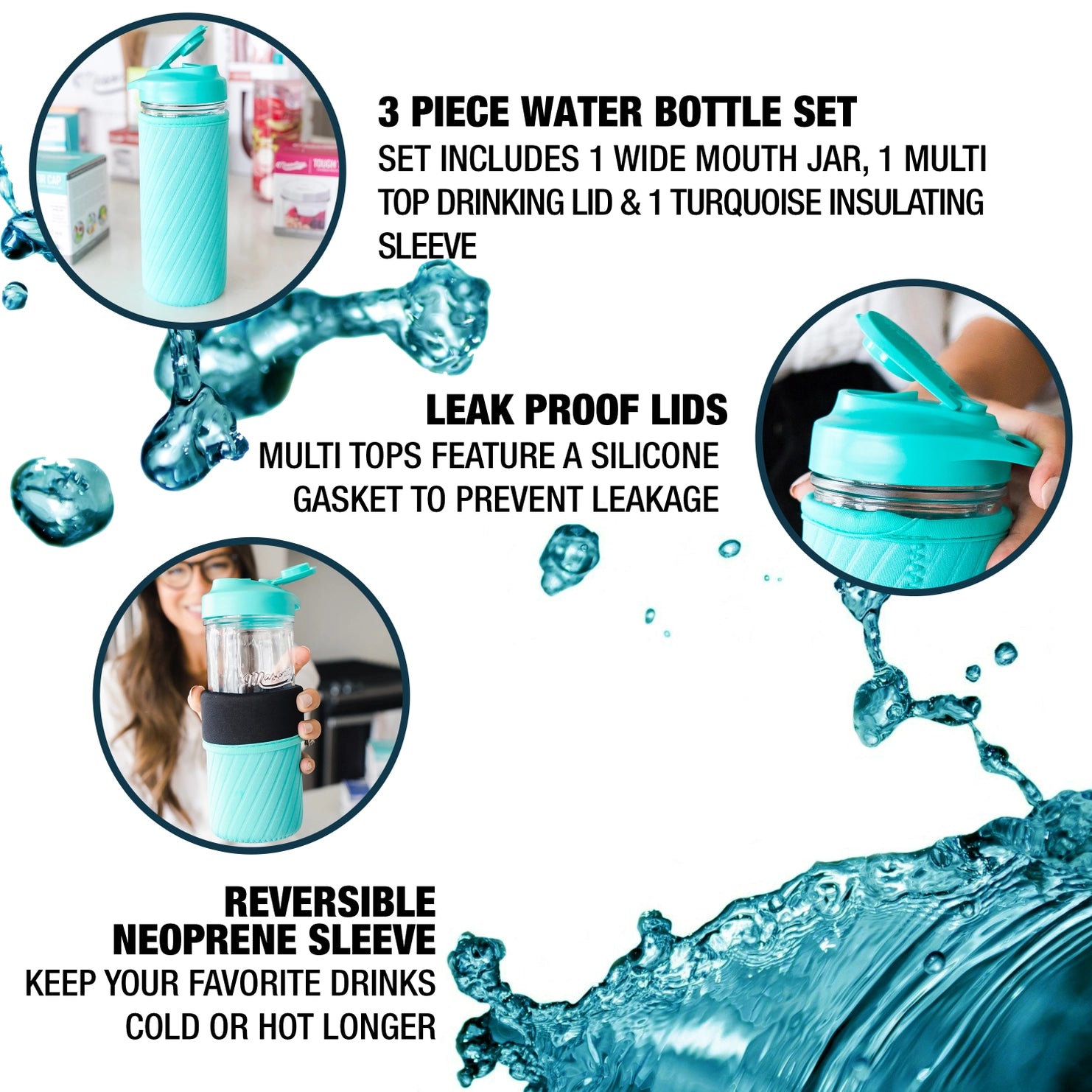 Set d'hydratation avec bocal Mason (gourde en verre)