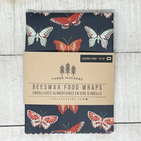 Emballages en cire d'abeille -Sac LARGE - Papillons fond bleu