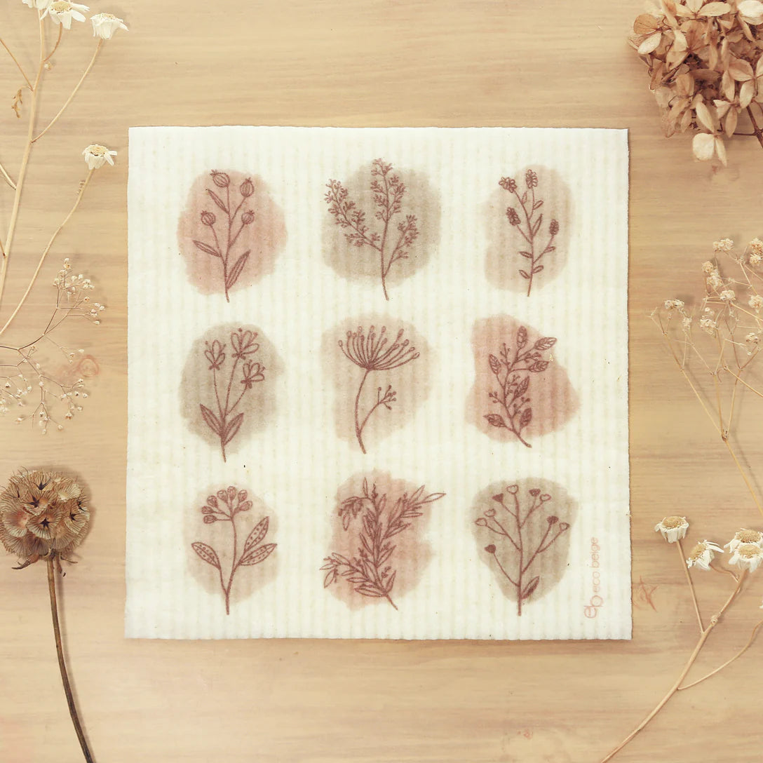 Chiffon éponge suédois - Botanique -Eco beige