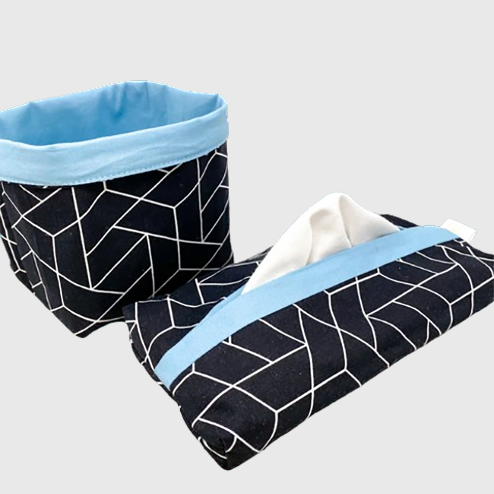 Set of 12 washable handkerchiefs with box and basket