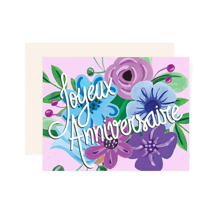 Carte de souhaits- Joyeux anniversaire fleurs mauves et bleues - Page & Willow