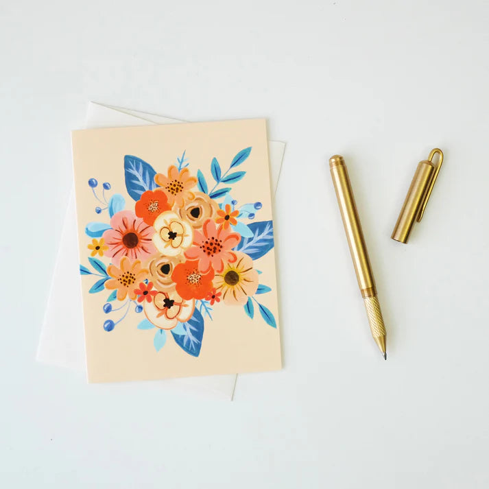 Carte de vœux - Fleurs oranges fond saumon - Paige and Willow