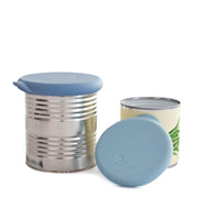 Food Huggers Reusable Lids for Cans and Jars - 2 Pack - 100% Durable Food Grade Silicone - Plastic Free (Blue) L/XL