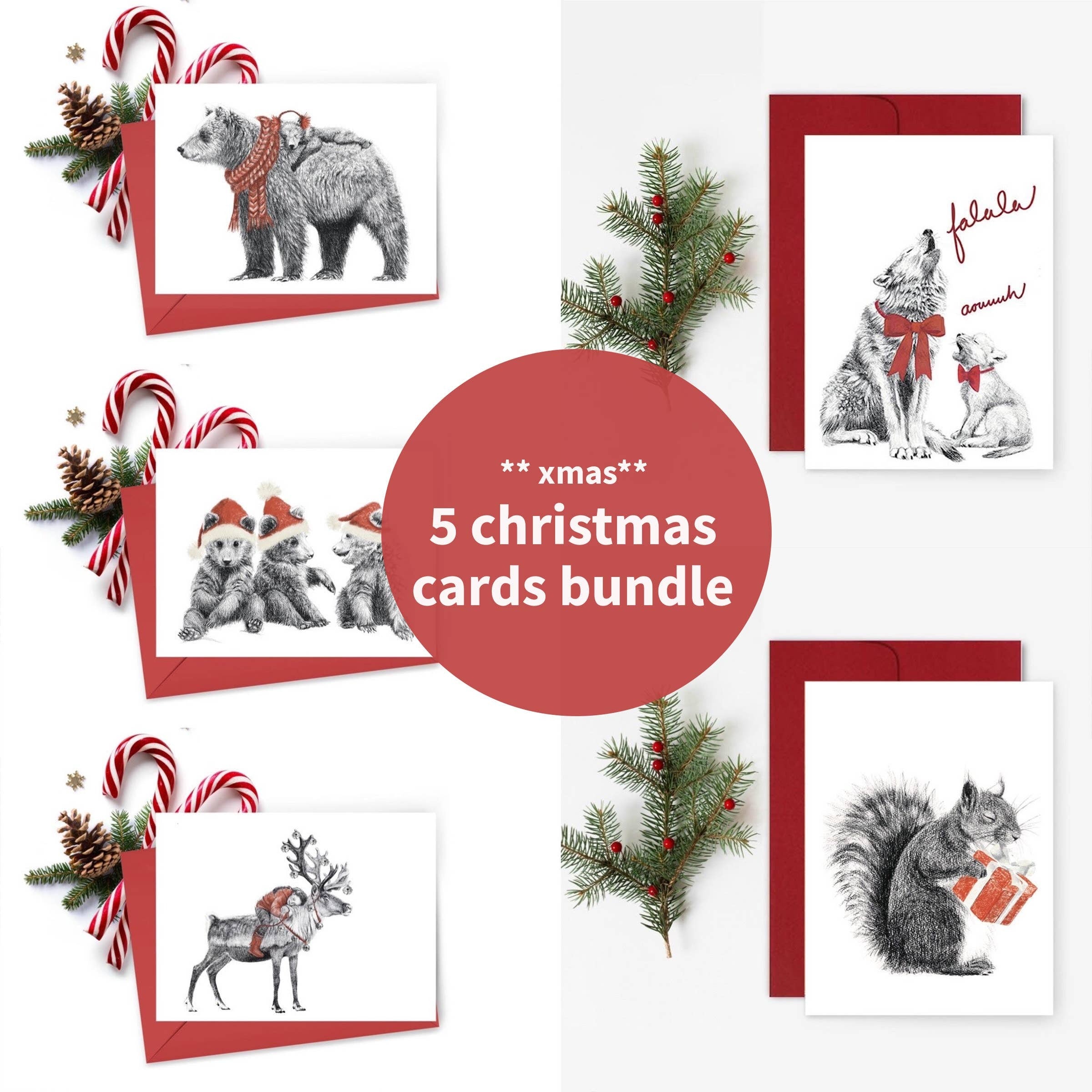 Set of 5 greeting cards - Christmas cards