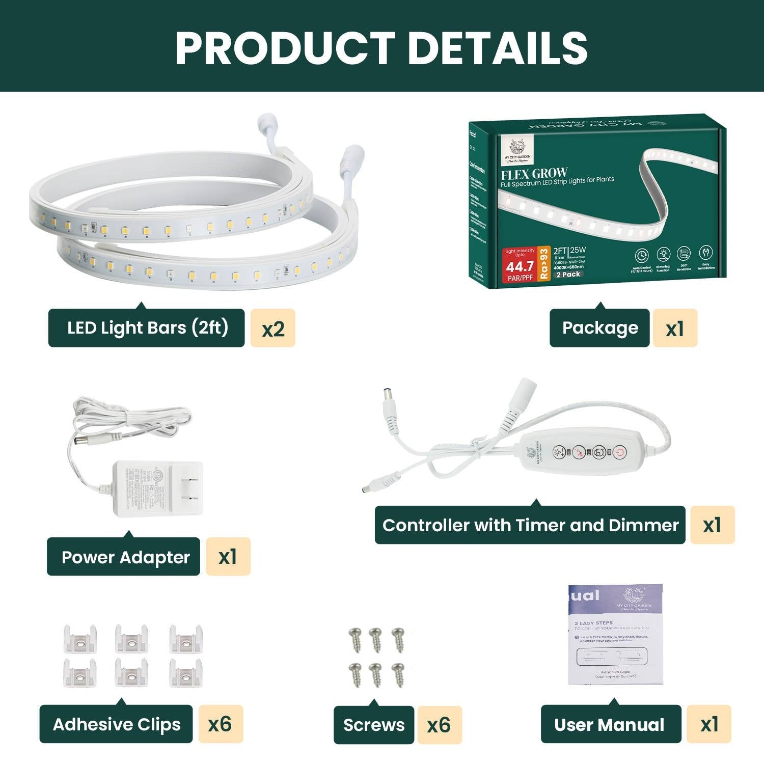 Flex Grow - Silicone Tube LED Grow Light, 4000K, 2-Piece Set