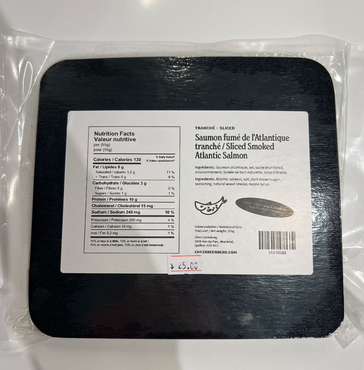 Sliced Atlantic Smoked Salmon - Chez Greenberg - 226g