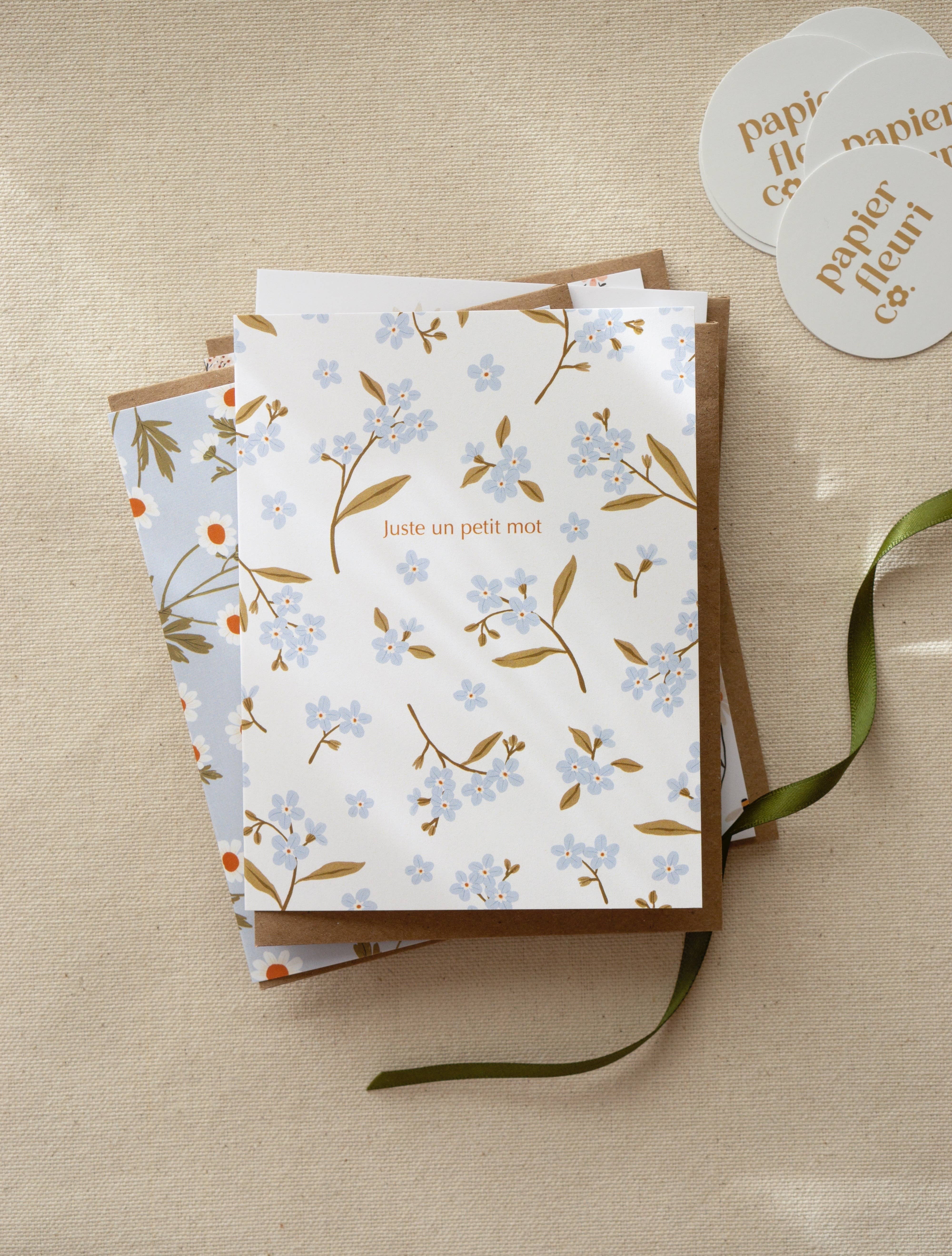 Fleurs bleues "Juste un petit mot" | Carte de voeux