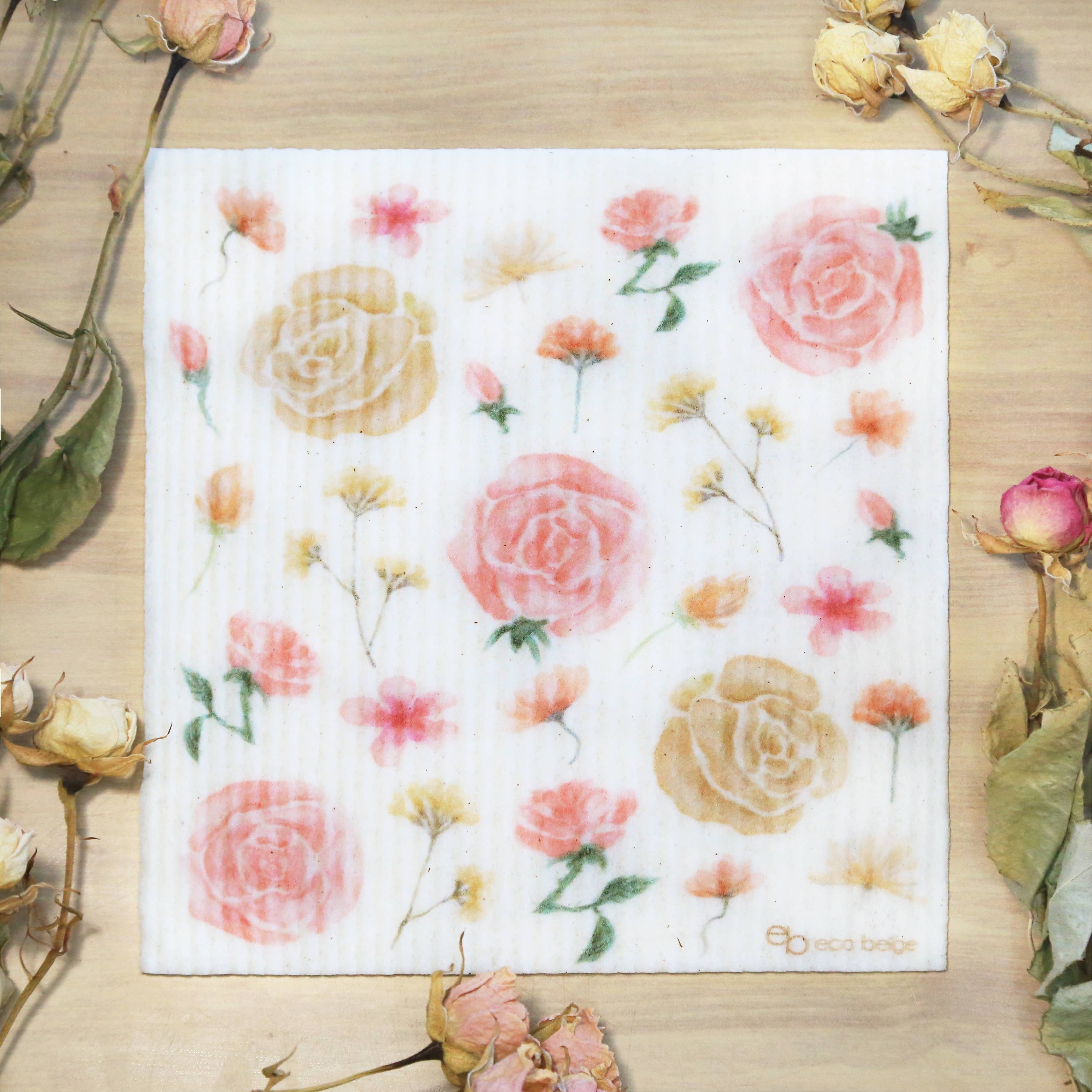 Torchon suédois Jardin Rose / éponge chiffon