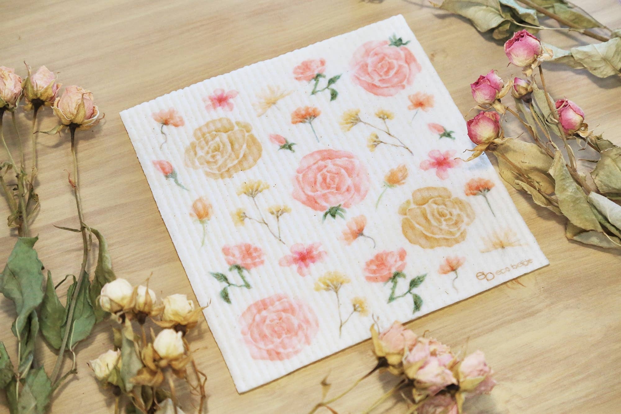 Torchon suédois Jardin Rose / éponge chiffon